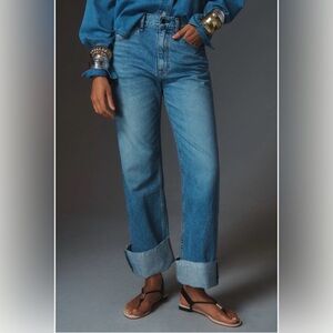 ASKK NY Straight Cuffed High Rise Straight Leg Jeans - color Firebird